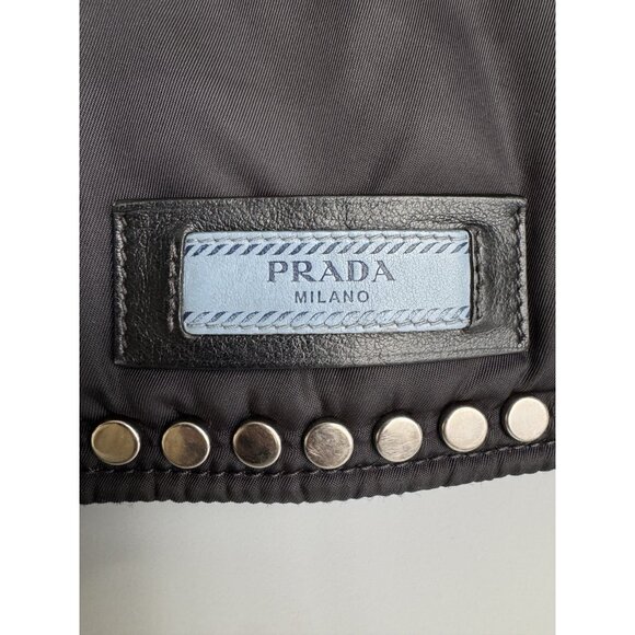 Prada Tessuto Etiquette Bag Nylon Leather Studded Crossbody Shoulder Flap - Picture 11 of 16